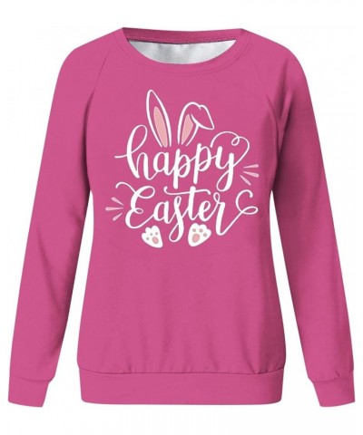 Happy Easter Bunny Graphic Sweatshirt Women Long Sleeve Tee Shirt Crew Neck Casual Pullover Tops Blouses F-hot Pink $11.12 Ho...