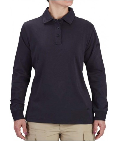 Women's Uniform Cotton Long Sleeve Polo Dark Navy $15.31 Tops