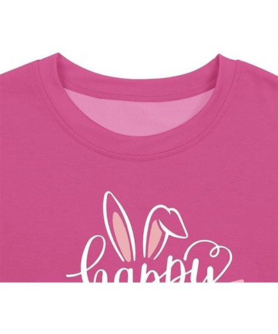 Happy Easter Bunny Graphic Sweatshirt Women Long Sleeve Tee Shirt Crew Neck Casual Pullover Tops Blouses F-hot Pink $11.12 Ho...