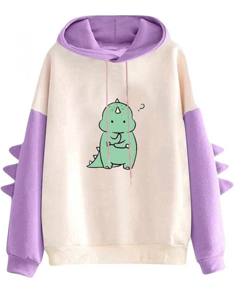 Cute Animal Hoodie for Women Kawaii Dinosaur Patchwork Sweatshirts Brown Bear Print Pullover with Personality Bag Sweatshirt ...