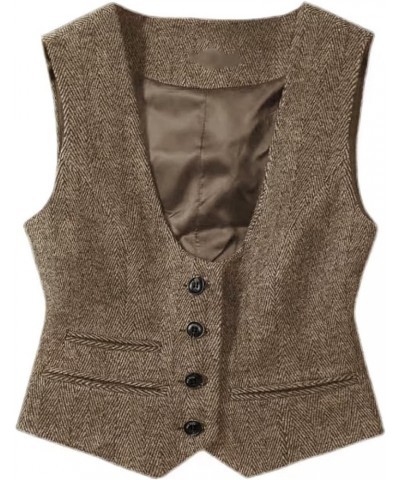 Womens Vintage Waistcoat Herringbone Tweed Button Down Casual Dressy Suit Vest Khaki $13.18 Vests