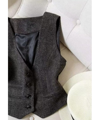 Womens Vintage Waistcoat Herringbone Tweed Button Down Casual Dressy Suit Vest Khaki $13.18 Vests