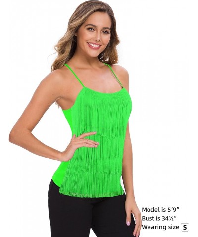 Women’s Fringe Top Tassel Trim Cami Spaghetti Strap Tank Tops Green $10.29 Tanks