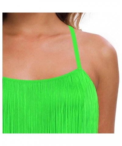 Women’s Fringe Top Tassel Trim Cami Spaghetti Strap Tank Tops Green $10.29 Tanks