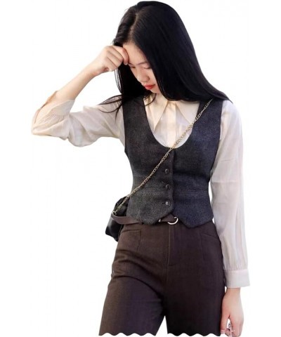 Womens Vintage Waistcoat Herringbone Tweed Button Down Casual Dressy Suit Vest Khaki $13.18 Vests