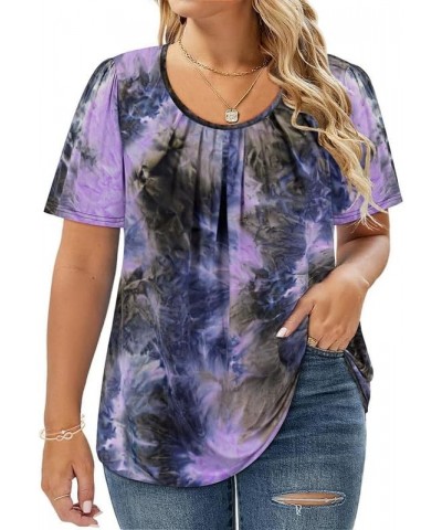 Women Plus Size Short Sleeve Tunic Tops Round V Neck Casual Shirts Summer Blouses XL-5XL A2-tie Dye $14.27 Tops