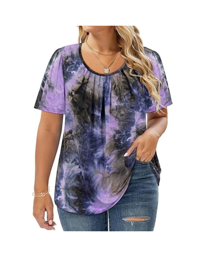 Women Plus Size Short Sleeve Tunic Tops Round V Neck Casual Shirts Summer Blouses XL-5XL A2-tie Dye $14.27 Tops