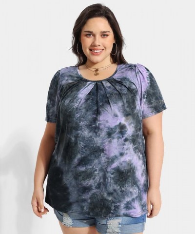 Women Plus Size Short Sleeve Tunic Tops Round V Neck Casual Shirts Summer Blouses XL-5XL A2-tie Dye $14.27 Tops