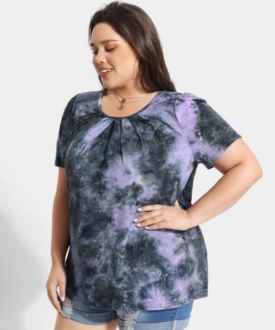 Women Plus Size Short Sleeve Tunic Tops Round V Neck Casual Shirts Summer Blouses XL-5XL A2-tie Dye $14.27 Tops