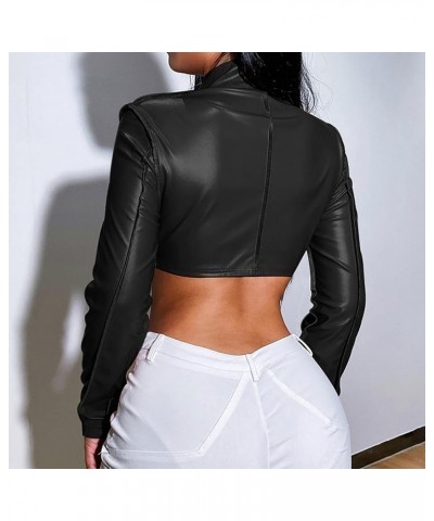 Women Faux Leather Cropped Jacket Sexy V Neck Long Sleeve Zipper Midriff PU Crop Tops Clubwear Coats (L, Black) Black $11.01 ...