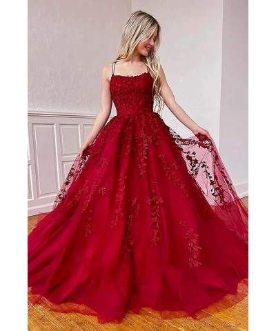 Tulle Prom Dress Lace Appliques Ball Gowns Straps Long Evening Dresses for Women Turquoise $43.70 Dresses