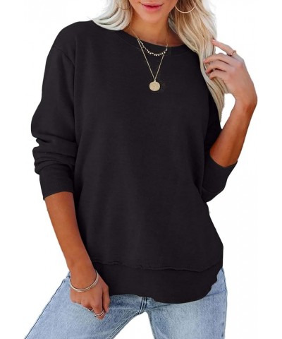 Women's Casual Crewneck Sweatshirts 2024 Spring Fall Clothes Loose Long Sleeve Lightweight Pullover Shirts Tops Split-black $...