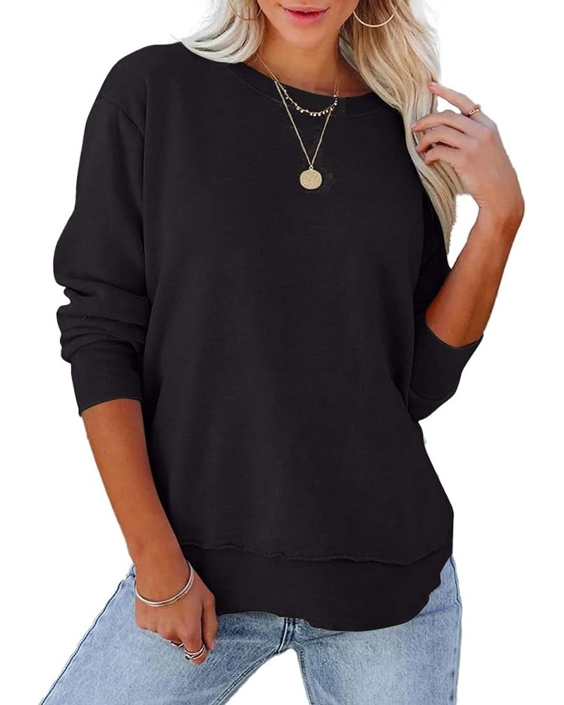 Women's Casual Crewneck Sweatshirts 2024 Spring Fall Clothes Loose Long Sleeve Lightweight Pullover Shirts Tops Split-black $...