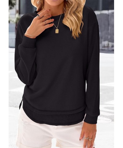 Women's Casual Crewneck Sweatshirts 2024 Spring Fall Clothes Loose Long Sleeve Lightweight Pullover Shirts Tops Split-black $...