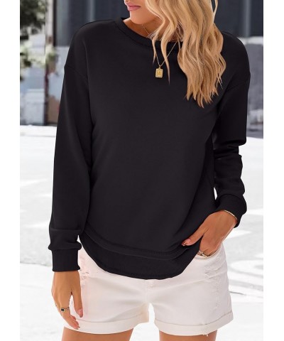 Women's Casual Crewneck Sweatshirts 2024 Spring Fall Clothes Loose Long Sleeve Lightweight Pullover Shirts Tops Split-black $...