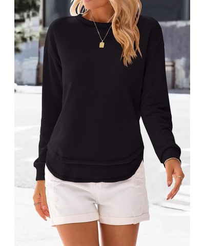 Women's Casual Crewneck Sweatshirts 2024 Spring Fall Clothes Loose Long Sleeve Lightweight Pullover Shirts Tops Split-black $...