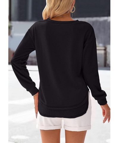 Women's Casual Crewneck Sweatshirts 2024 Spring Fall Clothes Loose Long Sleeve Lightweight Pullover Shirts Tops Split-black $...