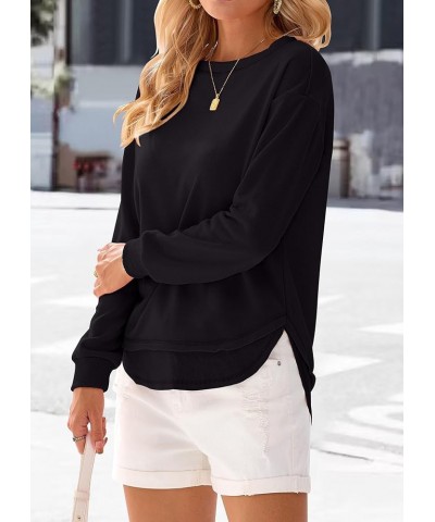 Women's Casual Crewneck Sweatshirts 2024 Spring Fall Clothes Loose Long Sleeve Lightweight Pullover Shirts Tops Split-black $...