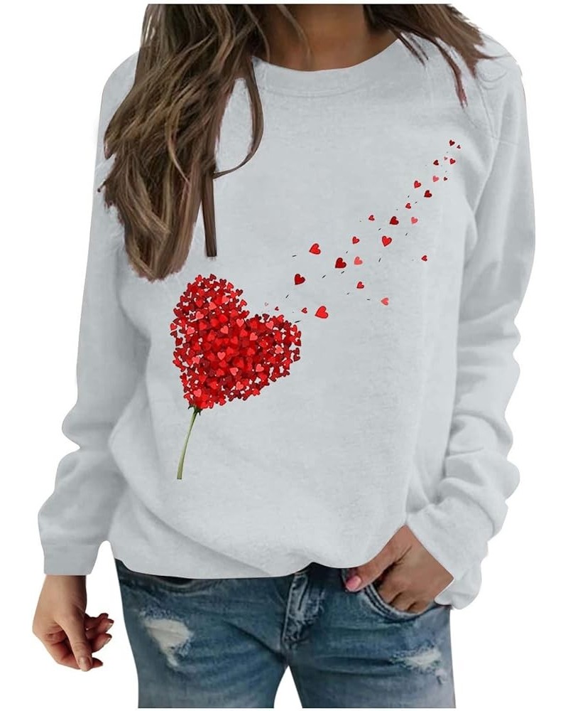 Valentine's Day Sweatshirt Women Long Sleeve Crew Neck Shirts Heart Print Blouse Casual Pullover Loose Fit Tunic Tops 3❤❤gray...