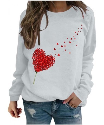 Valentine's Day Sweatshirt Women Long Sleeve Crew Neck Shirts Heart Print Blouse Casual Pullover Loose Fit Tunic Tops 3❤❤gray...