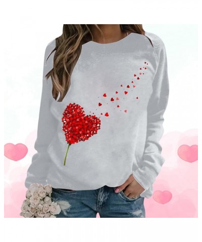 Valentine's Day Sweatshirt Women Long Sleeve Crew Neck Shirts Heart Print Blouse Casual Pullover Loose Fit Tunic Tops 3❤❤gray...