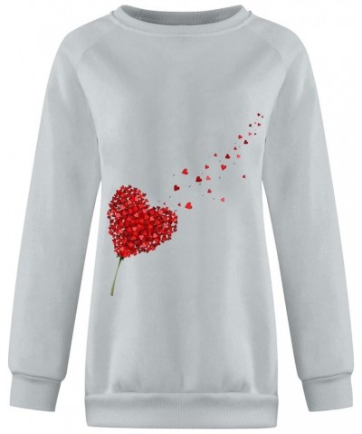 Valentine's Day Sweatshirt Women Long Sleeve Crew Neck Shirts Heart Print Blouse Casual Pullover Loose Fit Tunic Tops 3❤❤gray...