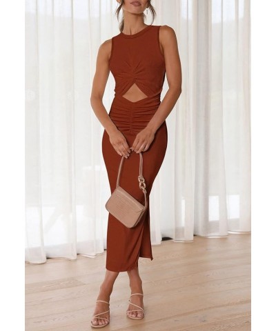 Women's Long Dress Sleeveless Crew Neck Twist Front Cutout Solid Color Slim Fit Tank Dress Party Outfit Coffee-125002 $12.17 ...