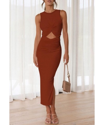 Women's Long Dress Sleeveless Crew Neck Twist Front Cutout Solid Color Slim Fit Tank Dress Party Outfit Coffee-125002 $12.17 ...