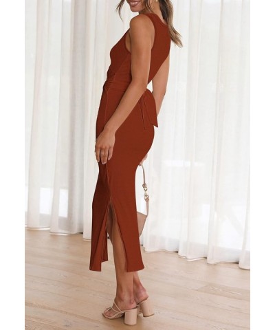 Women's Long Dress Sleeveless Crew Neck Twist Front Cutout Solid Color Slim Fit Tank Dress Party Outfit Coffee-125002 $12.17 ...