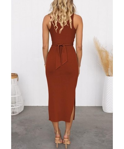 Women's Long Dress Sleeveless Crew Neck Twist Front Cutout Solid Color Slim Fit Tank Dress Party Outfit Coffee-125002 $12.17 ...