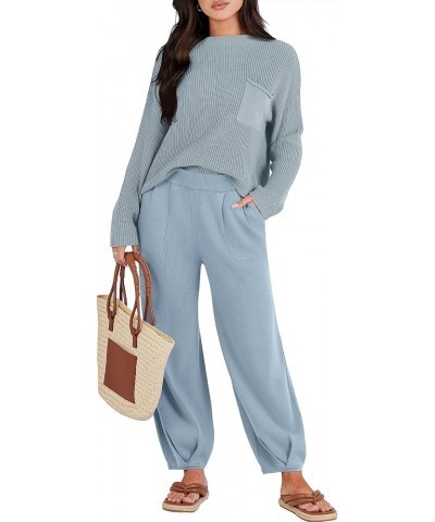 Womens 2 Piece Outfits Sweater Sets Long Sleeve Knit Tops and Loose Pants Classy Matching Tracksuit Lounge Sets Sky $30.23 Ac...