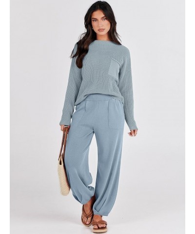 Womens 2 Piece Outfits Sweater Sets Long Sleeve Knit Tops and Loose Pants Classy Matching Tracksuit Lounge Sets Sky $30.23 Ac...