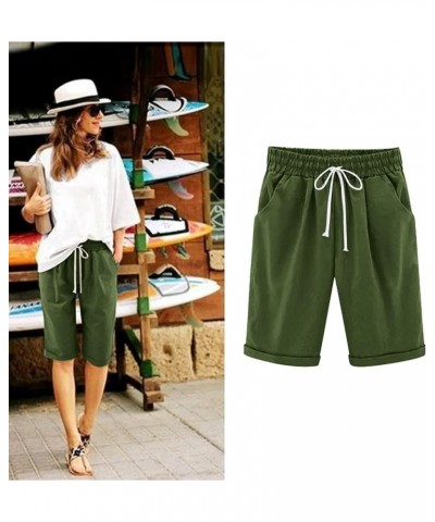 Bermuda Shorts for Women Knee Length Long Cotton Sweat Knit Shorts Pull On Walking Lounge Shorts with Pocket Z93-army Green $...