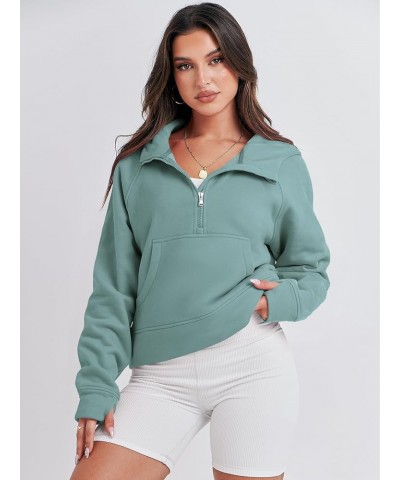 Women Half Zip Cropped Hoodies Fleece Quarter Zip Up Pullover Sweatshirts Winter Clothes 2023 Outfits Sweater Cyan $22.79 Hoo...