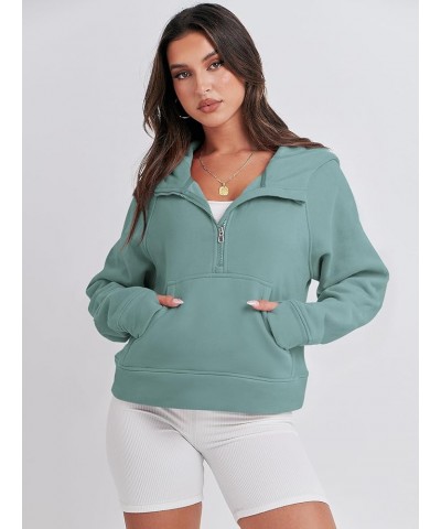 Women Half Zip Cropped Hoodies Fleece Quarter Zip Up Pullover Sweatshirts Winter Clothes 2023 Outfits Sweater Cyan $22.79 Hoo...