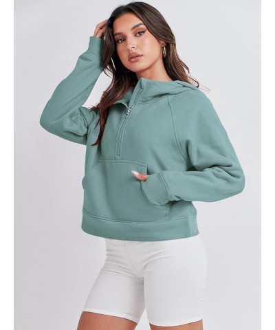 Women Half Zip Cropped Hoodies Fleece Quarter Zip Up Pullover Sweatshirts Winter Clothes 2023 Outfits Sweater Cyan $22.79 Hoo...