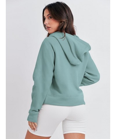 Women Half Zip Cropped Hoodies Fleece Quarter Zip Up Pullover Sweatshirts Winter Clothes 2023 Outfits Sweater Cyan $22.79 Hoo...