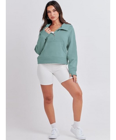 Women Half Zip Cropped Hoodies Fleece Quarter Zip Up Pullover Sweatshirts Winter Clothes 2023 Outfits Sweater Cyan $22.79 Hoo...