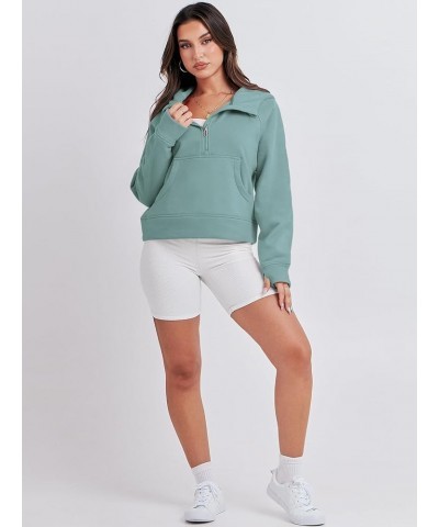 Women Half Zip Cropped Hoodies Fleece Quarter Zip Up Pullover Sweatshirts Winter Clothes 2023 Outfits Sweater Cyan $22.79 Hoo...