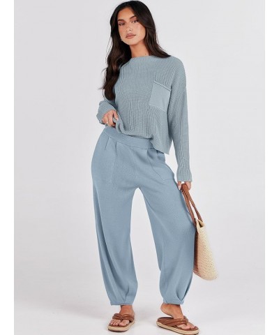 Womens 2 Piece Outfits Sweater Sets Long Sleeve Knit Tops and Loose Pants Classy Matching Tracksuit Lounge Sets Sky $30.23 Ac...