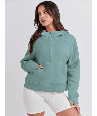 Women Half Zip Cropped Hoodies Fleece Quarter Zip Up Pullover Sweatshirts Winter Clothes 2023 Outfits Sweater Cyan $22.79 Hoo...