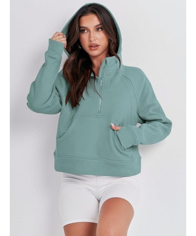 Women Half Zip Cropped Hoodies Fleece Quarter Zip Up Pullover Sweatshirts Winter Clothes 2023 Outfits Sweater Cyan $22.79 Hoo...