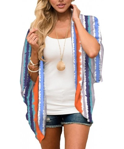 Women Floral Chiffon Kimono Cardigan Loose Cover Up Casual Blouse Top Striped-9111 $10.19 Swimsuits