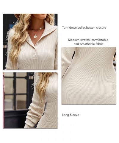 Women Bodycon Dress Plain V Neck Elasticity Slim Dress Long Sleeve Casual Stretchy Short Sweater Dress Apricot $14.86 Dresses