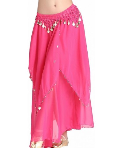 Women's Belly Dance Chiffon Skirt with Coins Rose $14.73 Skirts