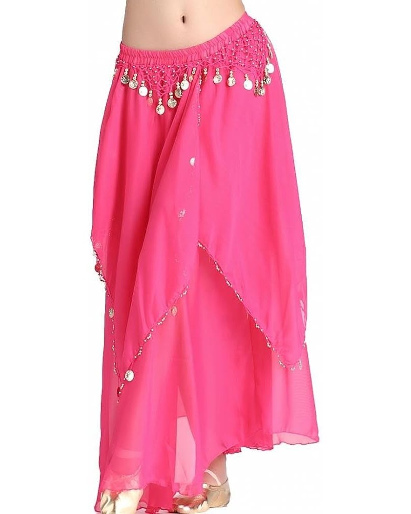 Women's Belly Dance Chiffon Skirt with Coins Rose $14.73 Skirts