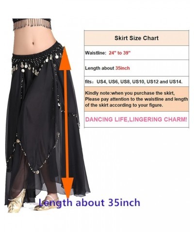 Women's Belly Dance Chiffon Skirt with Coins Rose $14.73 Skirts