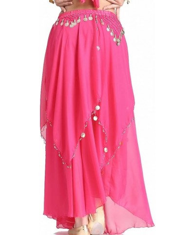 Women's Belly Dance Chiffon Skirt with Coins Rose $14.73 Skirts