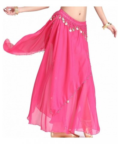 Women's Belly Dance Chiffon Skirt with Coins Rose $14.73 Skirts