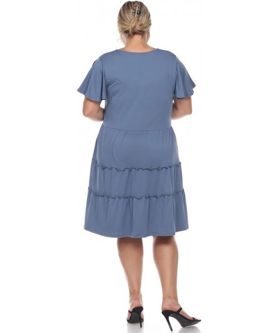 Women's Plus Size Short Sleeve V-Neck Tiered Dress Blue $17.85 Dresses